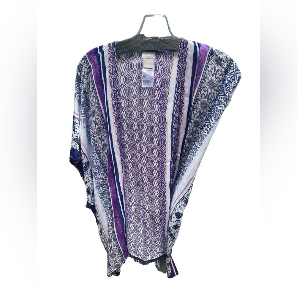 Chico's White Purple‎ Open Front Poncho